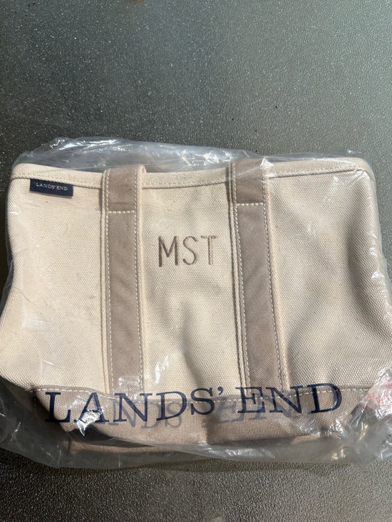 Lands' End Handbags - Lands’ End Tote Small Open Top Natural Khaki NEW Monogrammed MST